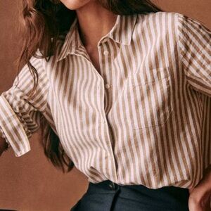 Sezane Button Up Tomboy Shirt in Sand size 38
